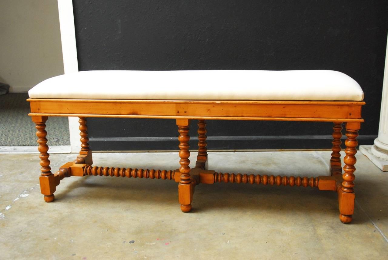 French Country Style Pine Turned Leg Bench 2
