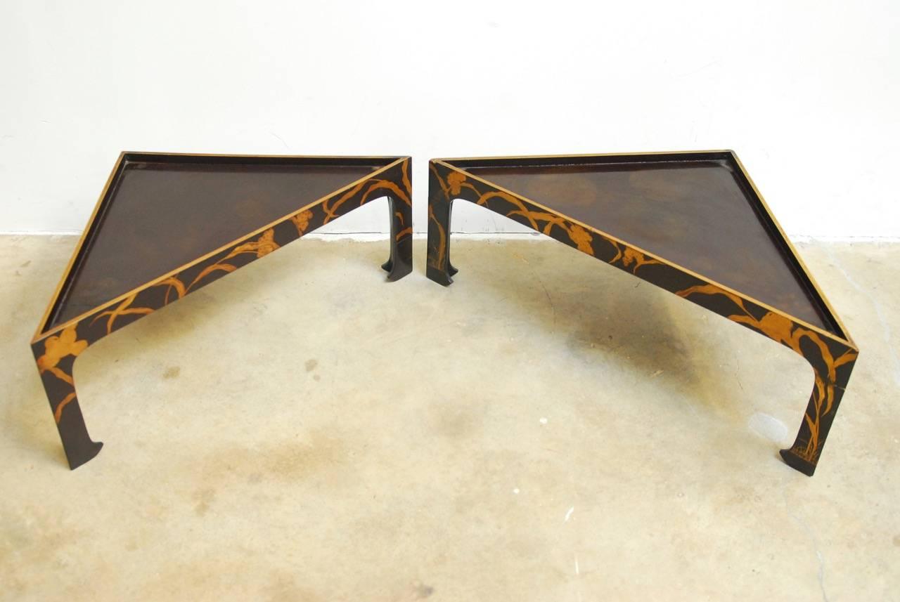 Japanese Nest of Four Chinoiserie Lacquered Stacking Tray Tables