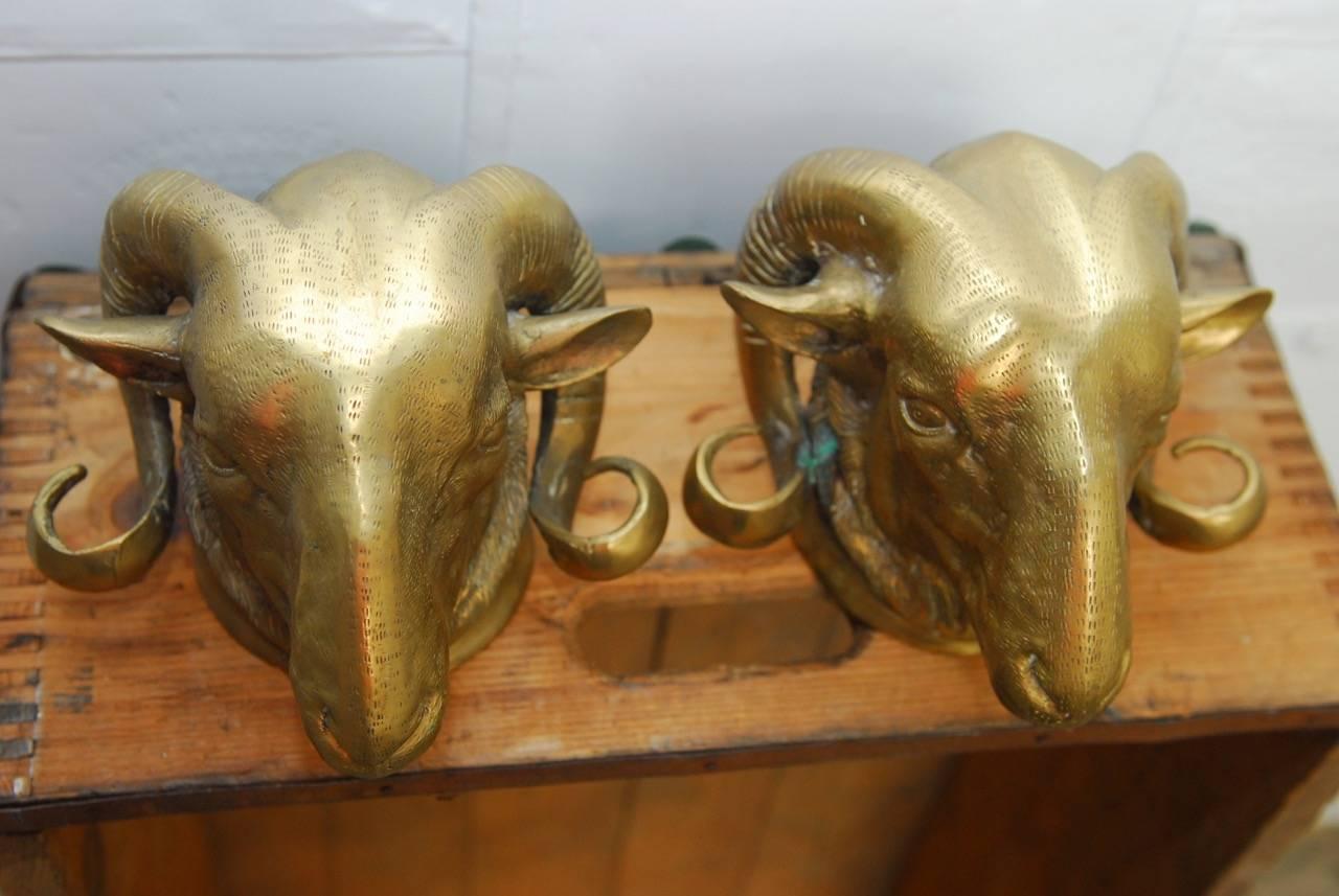 Pair of Patinated Brass Rams Head Sculptures 2