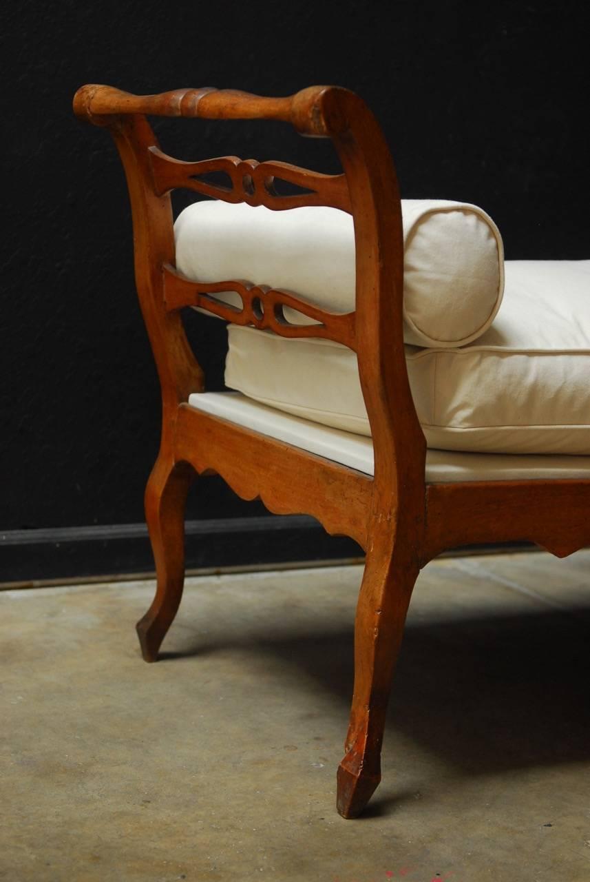 Hand-Carved 19th Century, French Provincial Canvas Upholstered Daybed