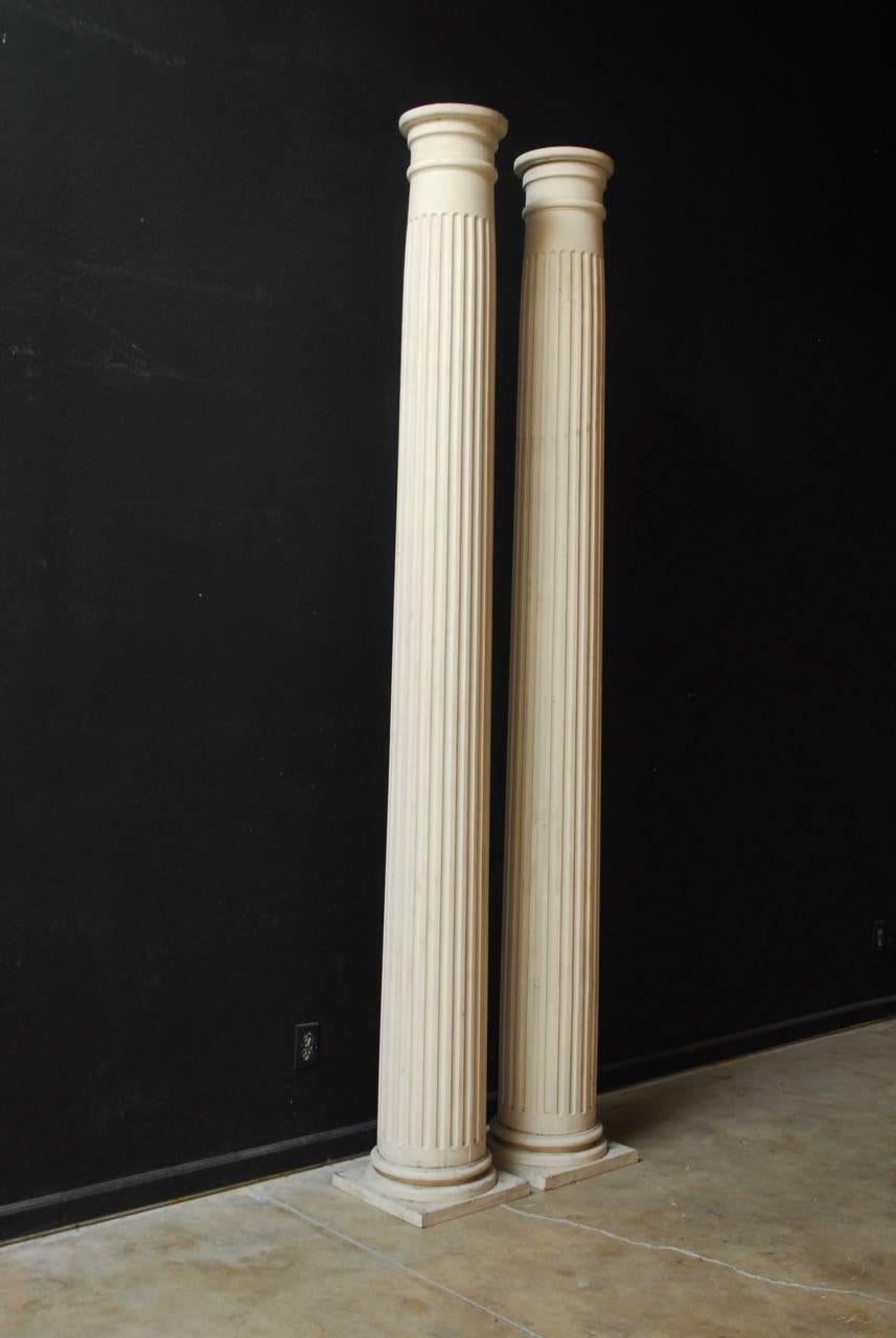 Lacquer Pair of Neoclassical Fluted Wood Columns