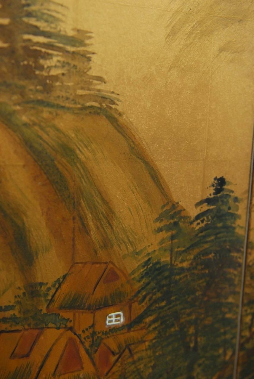 Japanese Four-Panel Screen of Tree Landscape on Gilt 2