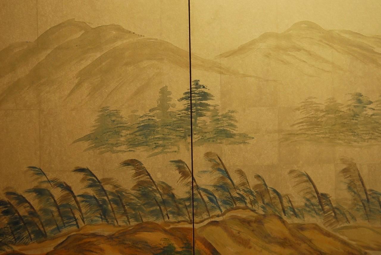Japanese Four-Panel Screen of Tree Landscape on Gilt In Good Condition In Rio Vista, CA