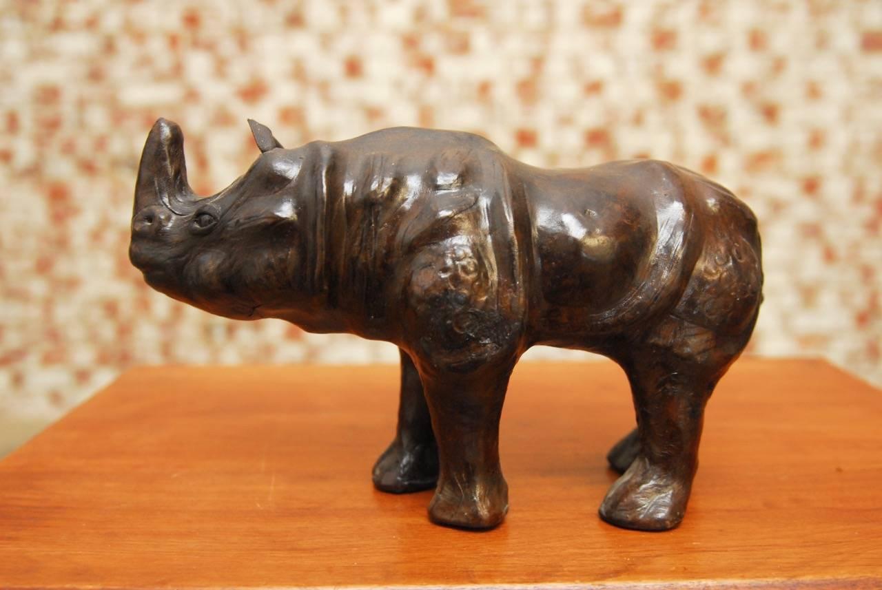 Mid-Century Modern Midcentury Leather Wrapped Rhino Sculpture