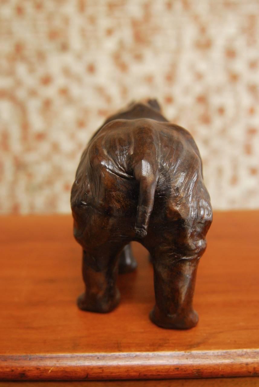 Moroccan Midcentury Leather Wrapped Rhino Sculpture