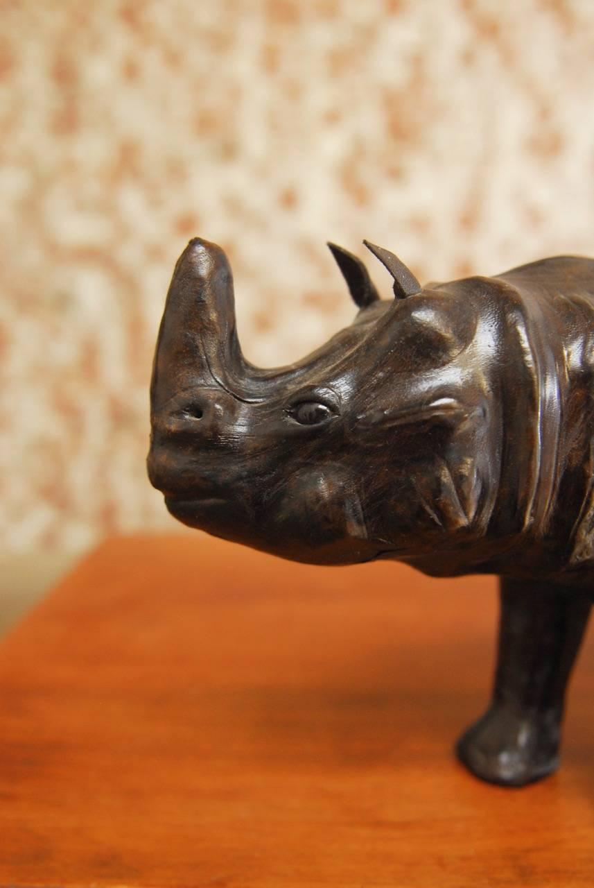 20th Century Midcentury Leather Wrapped Rhino Sculpture