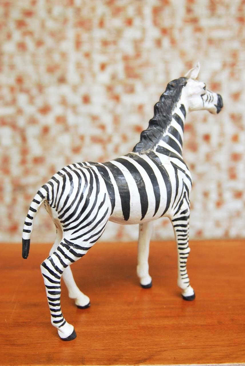 Moroccan Midcentury Leather Wrapped African Zebra Sculpture