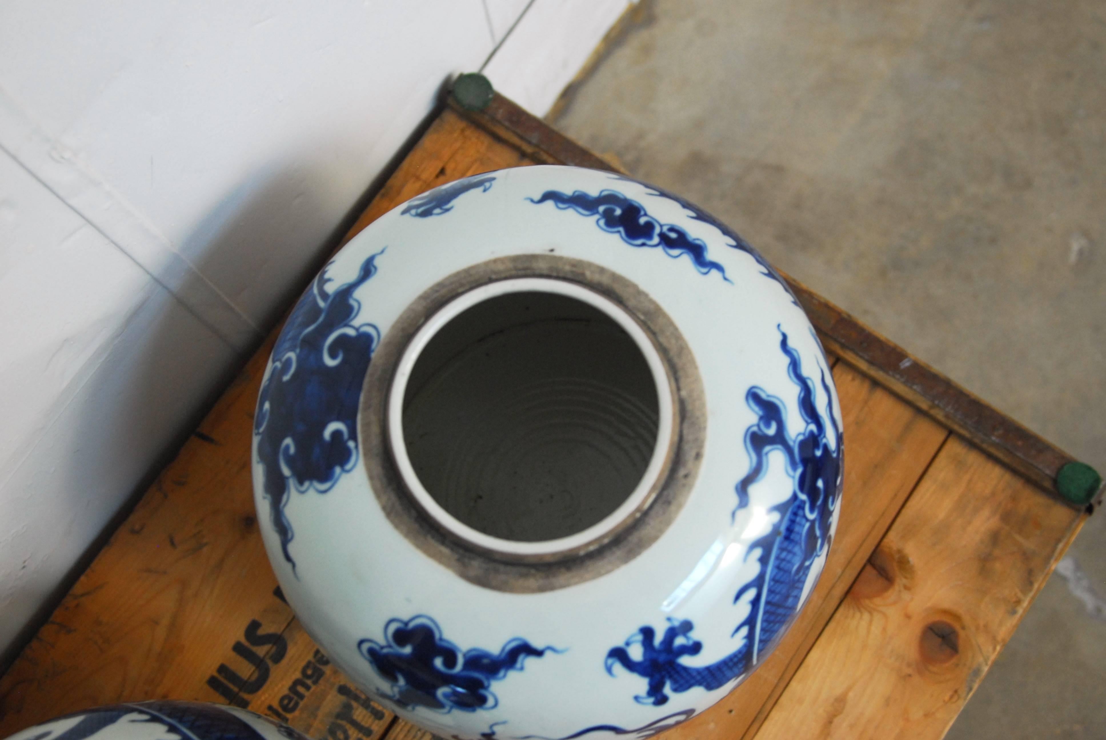 20th Century Pair of Chinese Blue and White Porcelain Ginger Jars