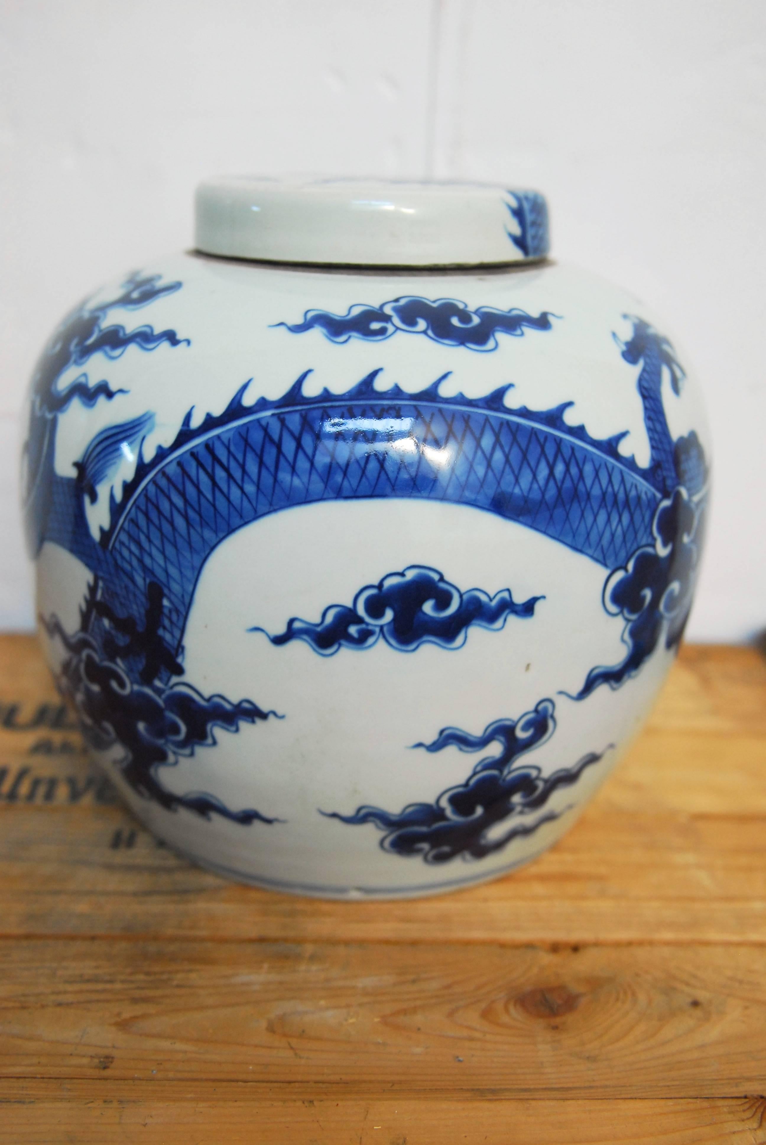 Pair of Chinese Blue and White Porcelain Ginger Jars 1