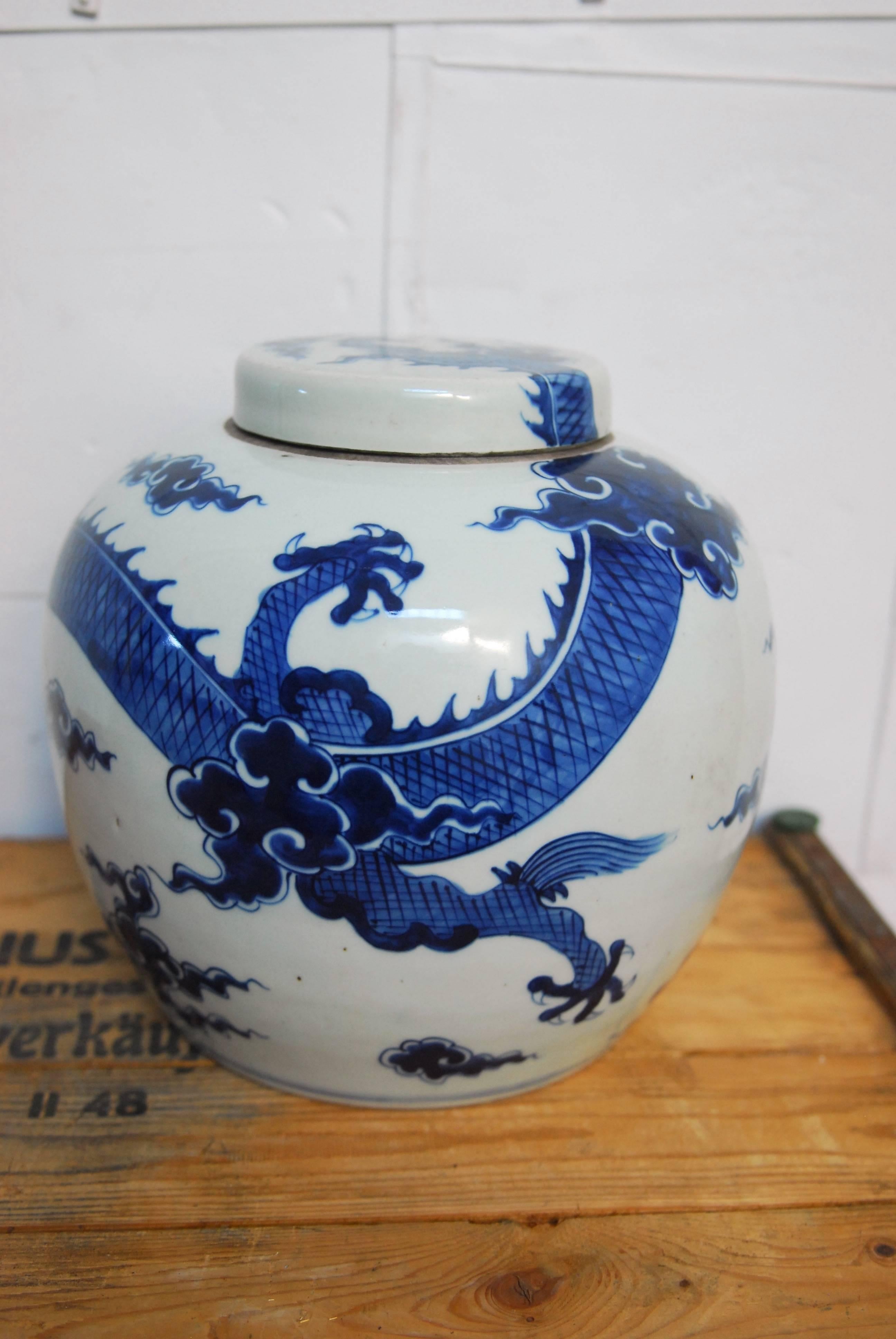 Qing Pair of Chinese Blue and White Porcelain Ginger Jars