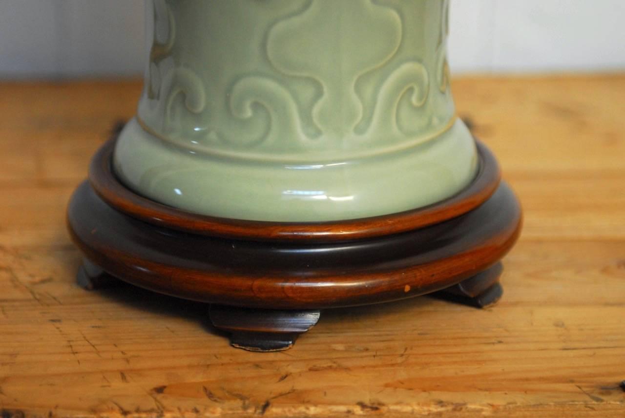 Chinese Porcelain Celadon Glazed Vase Table Lamp by Marbro In Good Condition For Sale In Rio Vista, CA