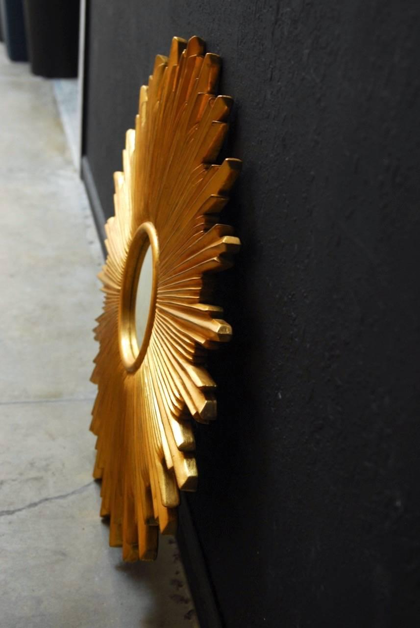 Gold Leaf Sunburst Convex Mirror by Carver's Guild In Excellent Condition In Rio Vista, CA