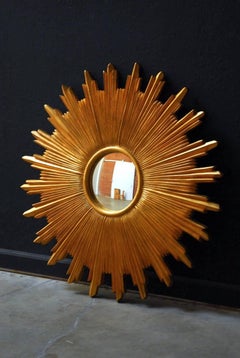 Gold Leaf Sunburst Convex Mirror by Carver's Guild