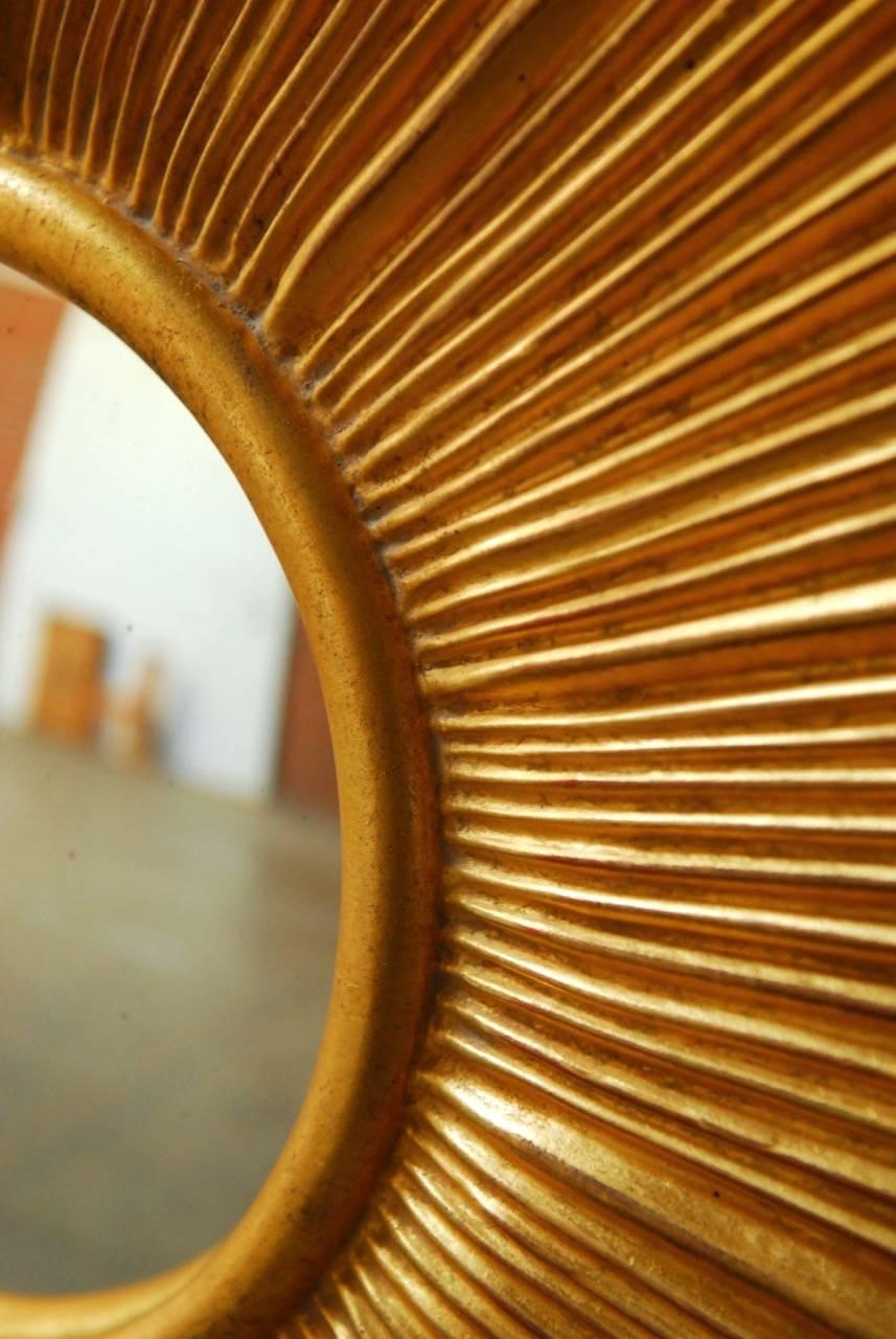 Hand-Crafted Gold Leaf Sunburst Convex Mirror by Carver's Guild