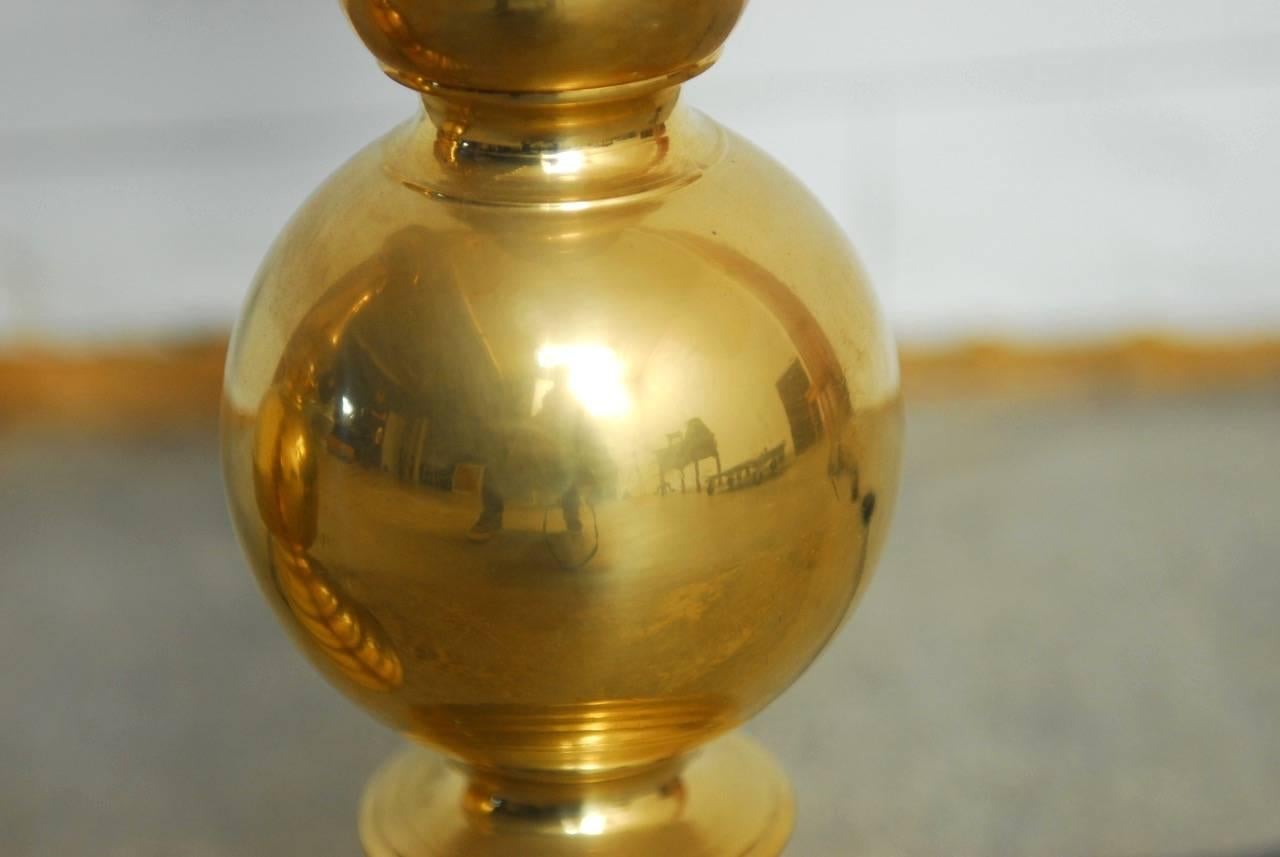 Pair of Polished Brass Baluster Form Candlestick Lamps In Good Condition In Rio Vista, CA