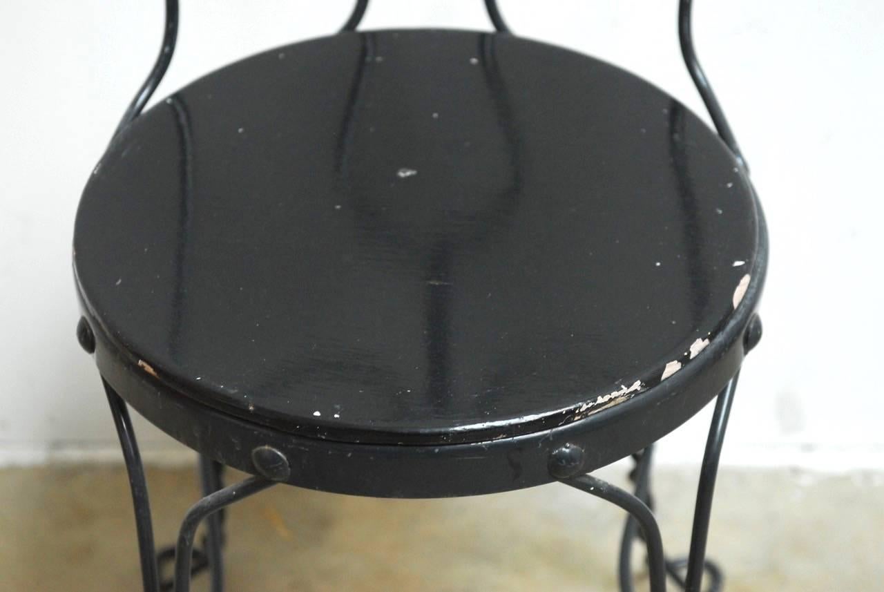 Art Nouveau Set of Four Metal Bistro or Ice Cream Parlor Chairs