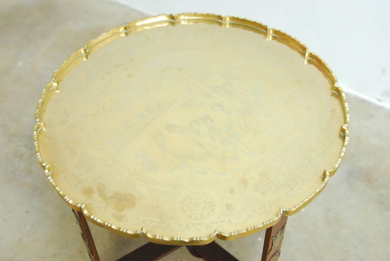 Mid-Century Modern Asian Folding Brass Tea Tray Table or Drinks Table 
