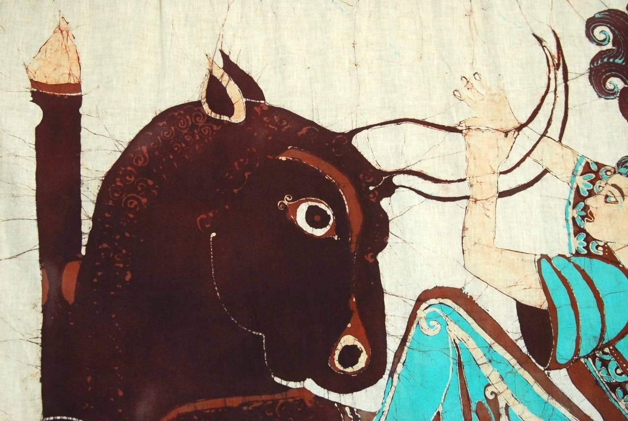 20th Century Javanese Style African Batik Painting of Europa and the Bull 