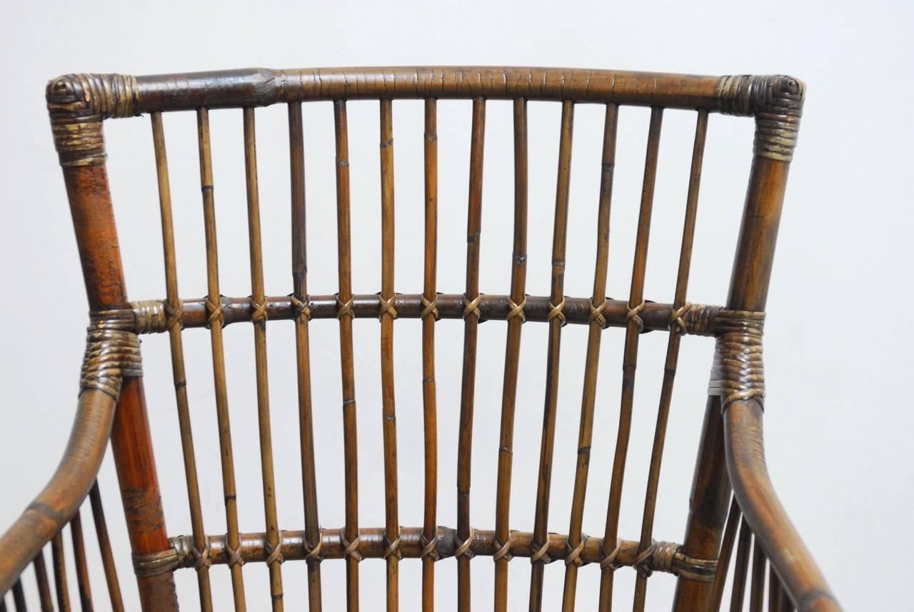 20th Century Pair of Asian Bamboo and Rattan Armchairs 