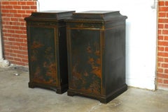 Pair of English Green Lacquer Japanned Chinoiserie Pagoda Cabinets