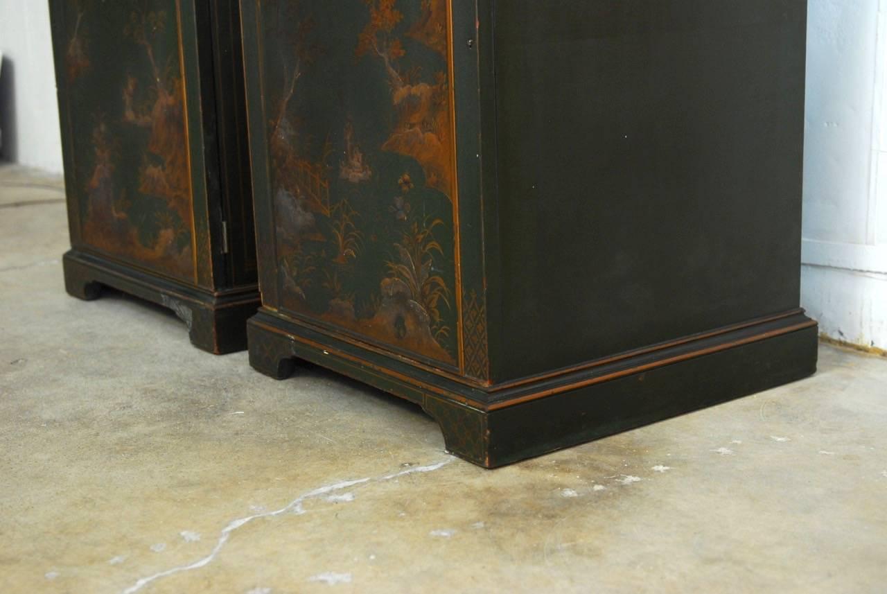 Pair of English Green Lacquer Japanned Chinoiserie Pagoda Cabinets  3