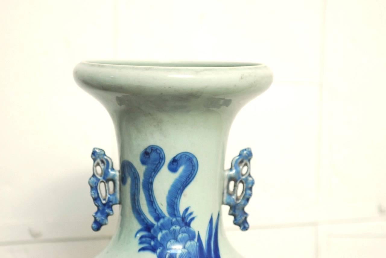 Chinese Export Pair of Chinese Blue and White Ceramic Dragon Vases 