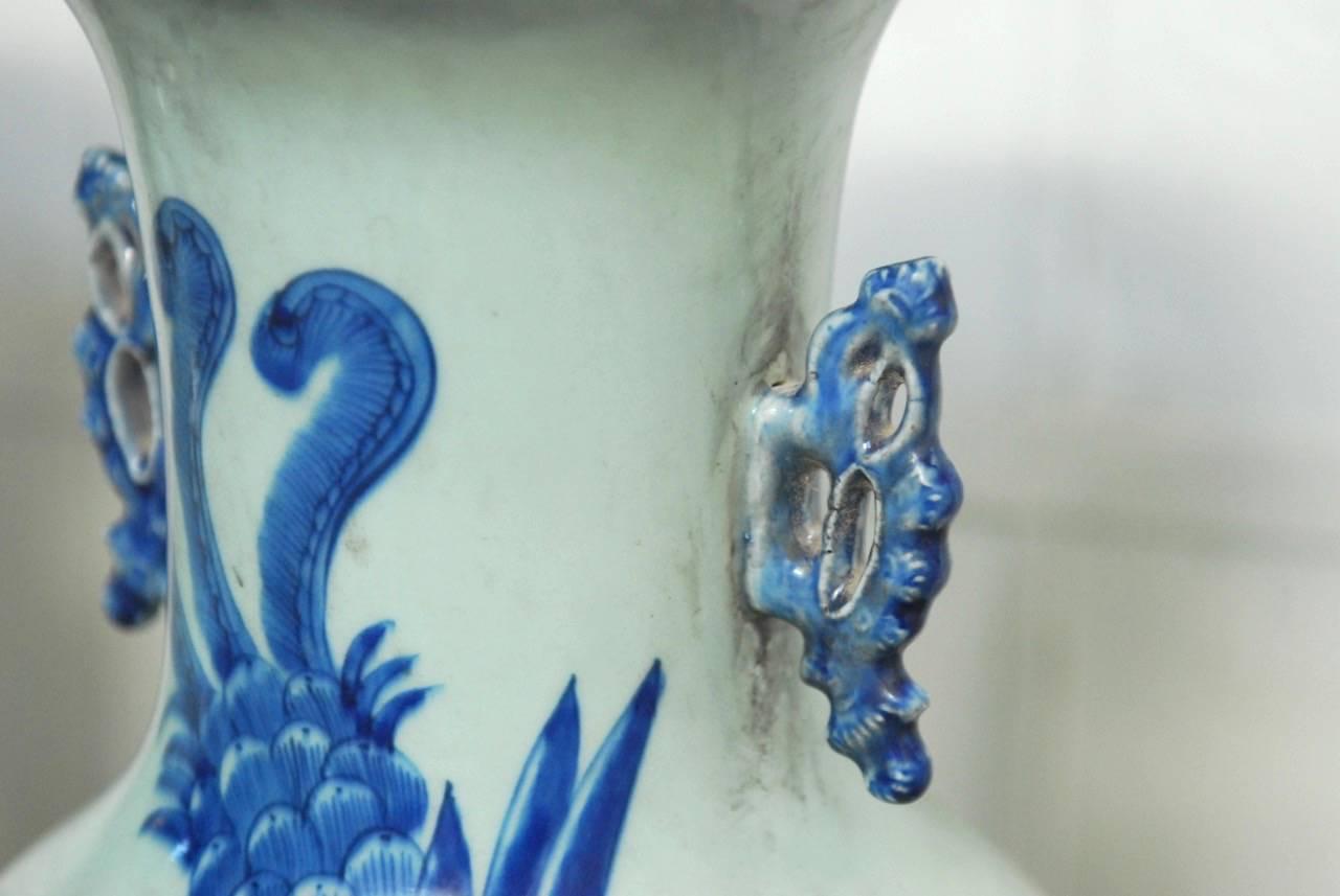 20th Century Pair of Chinese Blue and White Ceramic Dragon Vases 