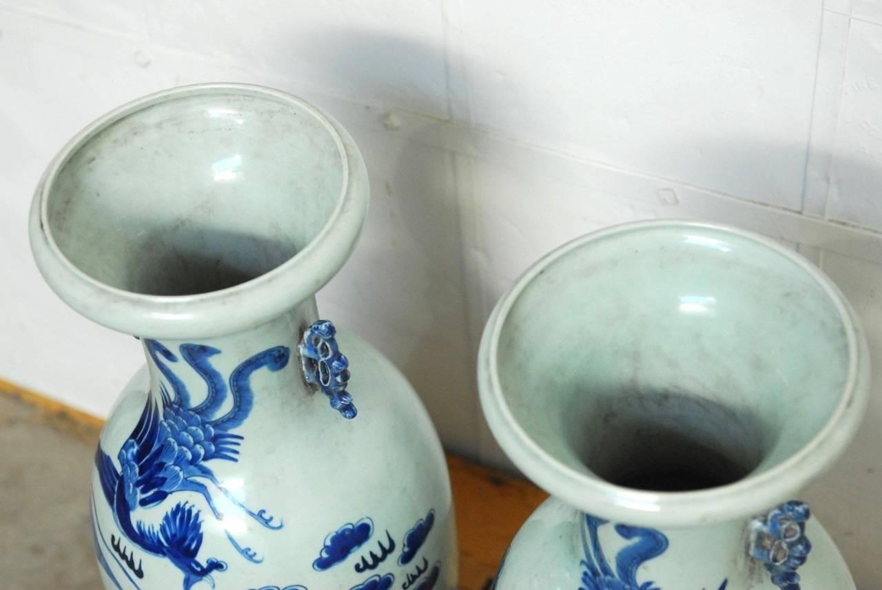 Pair of Chinese Blue and White Ceramic Dragon Vases  In Excellent Condition In Rio Vista, CA