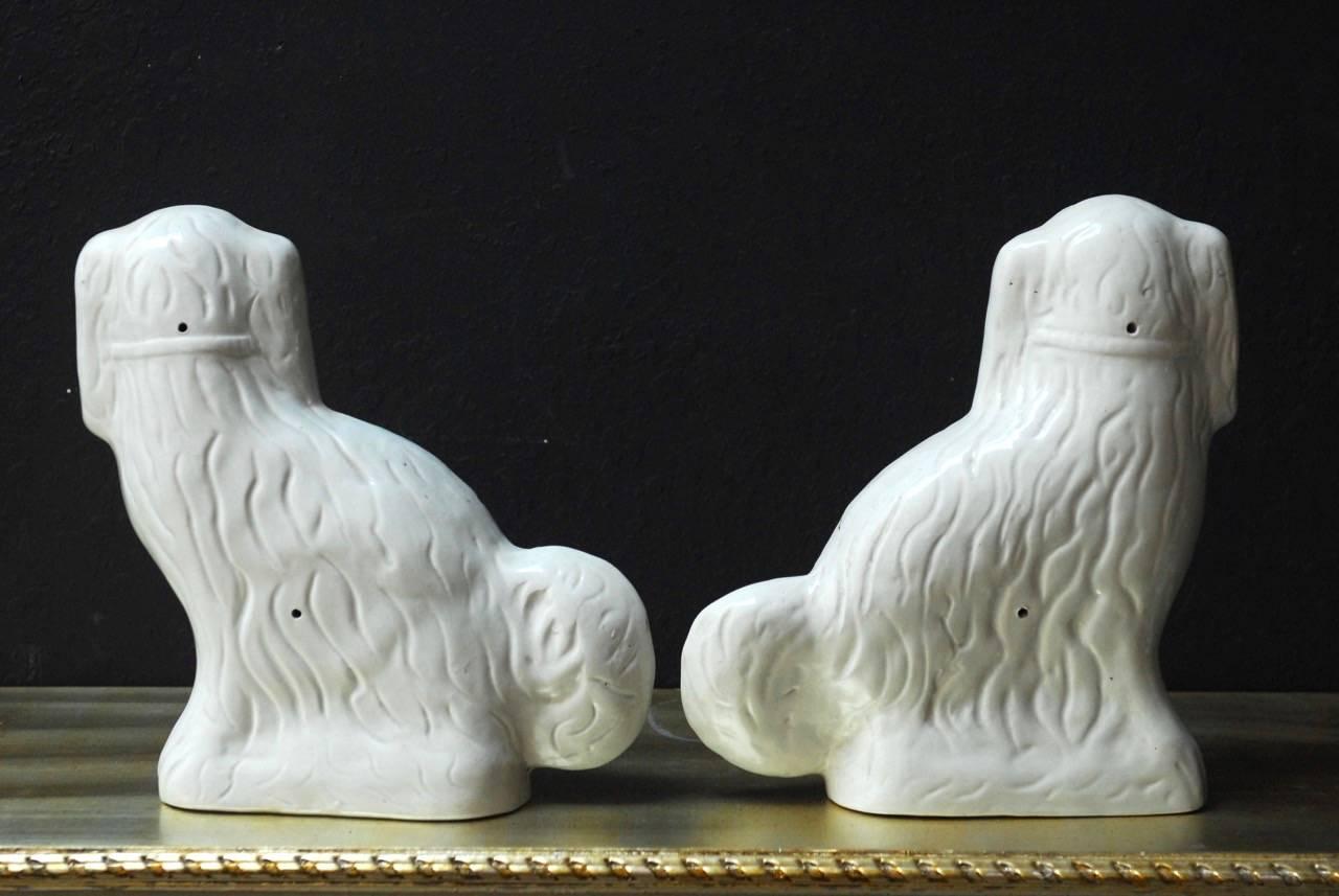 Pair of English Staffordshire Glazed Ceramic Dogs For Sale 1