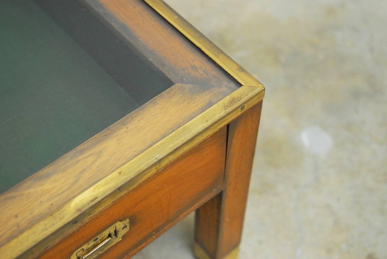 Brass 19th Century English Mahogany Campaign Coffee Table Display Case