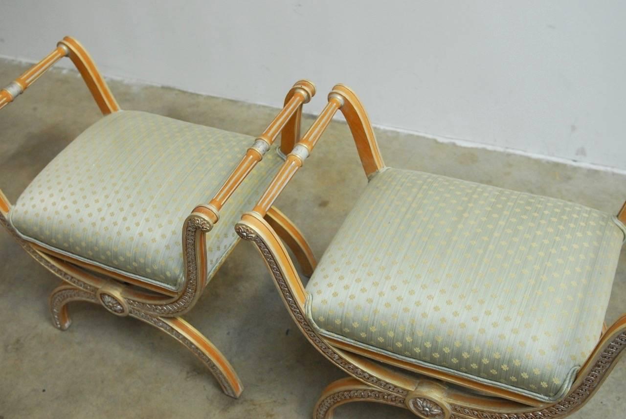 Gilt Pair of Italian Neoclassical X-Form Curule Benches