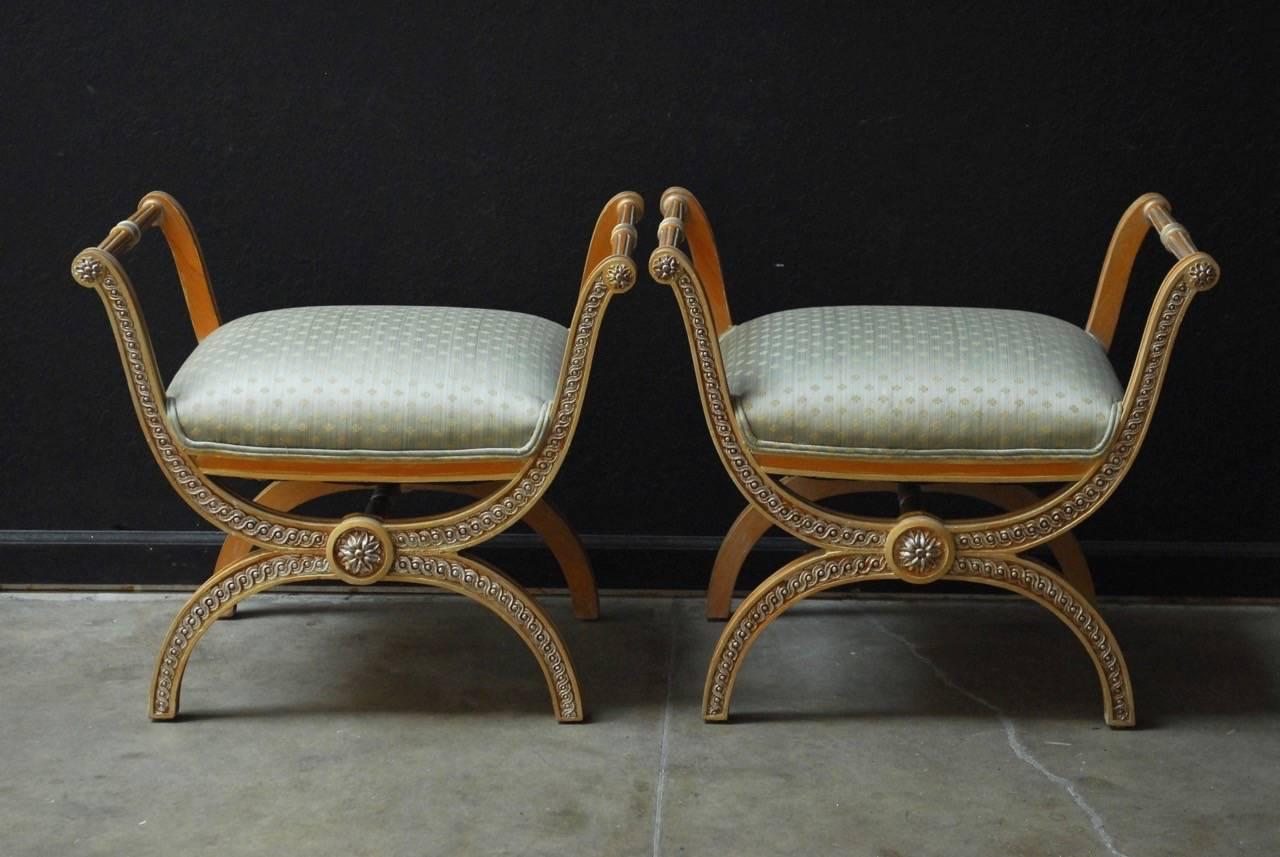 Pair of Italian Neoclassical X-Form Curule Benches 4