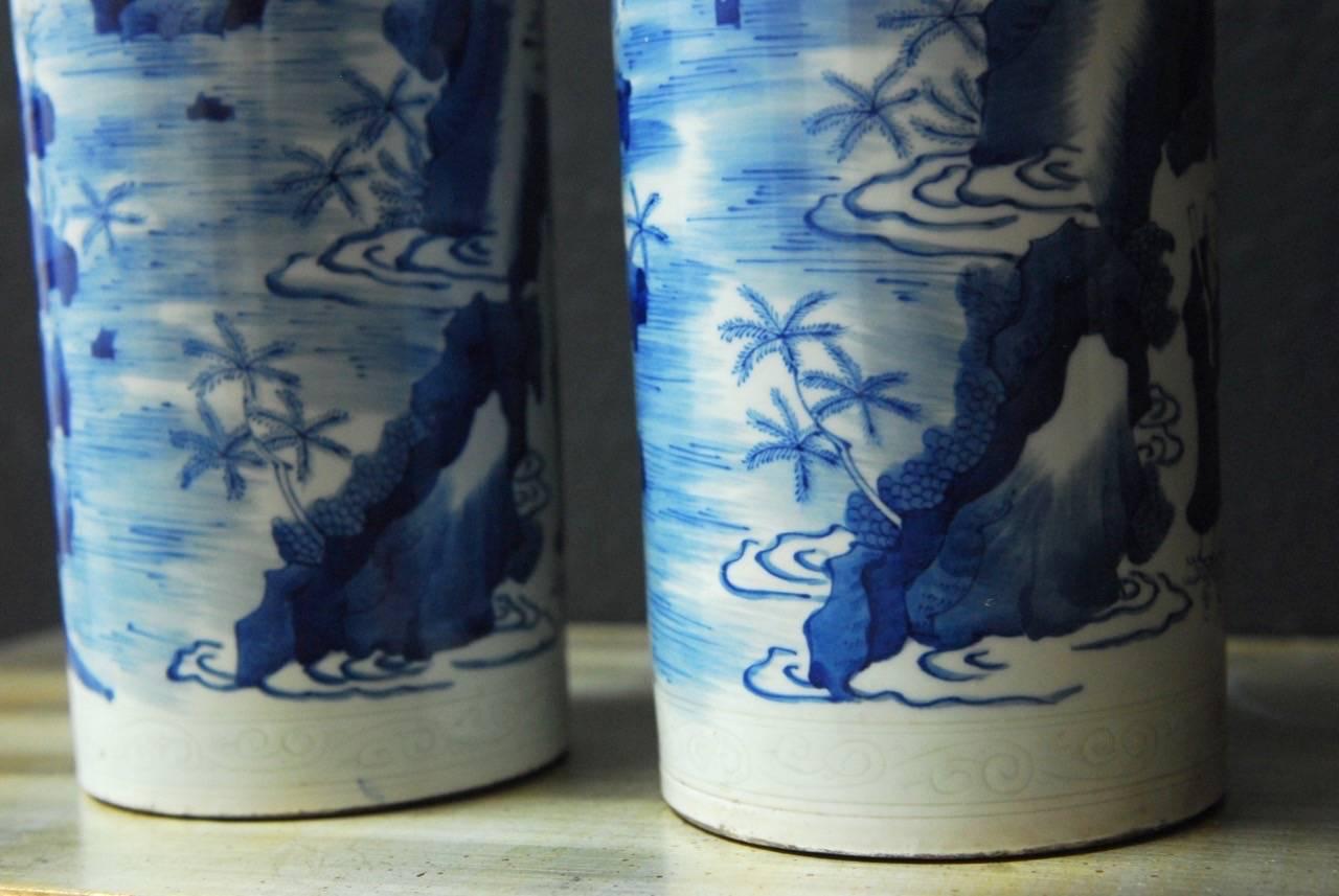 Pair of Chinese Blue and White Porcelain Immortal Vases In Good Condition In Rio Vista, CA