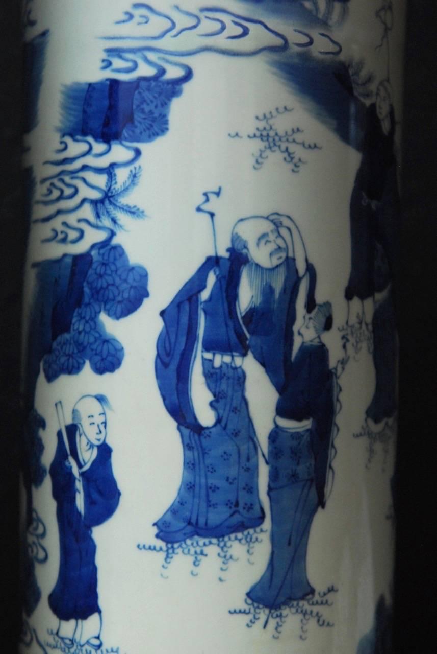 20th Century Pair of Chinese Blue and White Porcelain Immortal Vases
