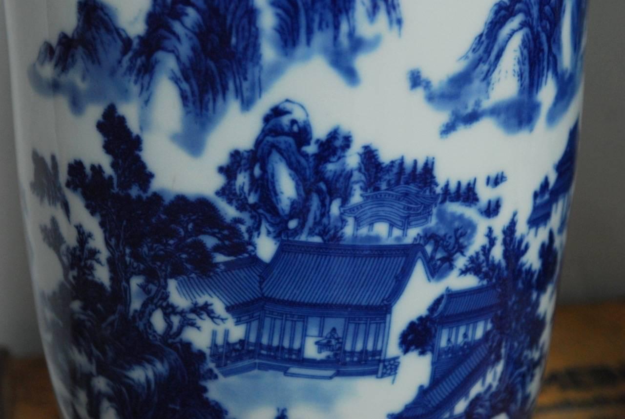 Pair of Large Chinese Export Blue and White Porcelain Vases 3