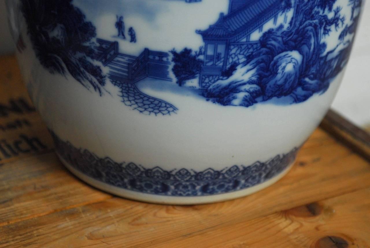 Pair of Large Chinese Export Blue and White Porcelain Vases 5