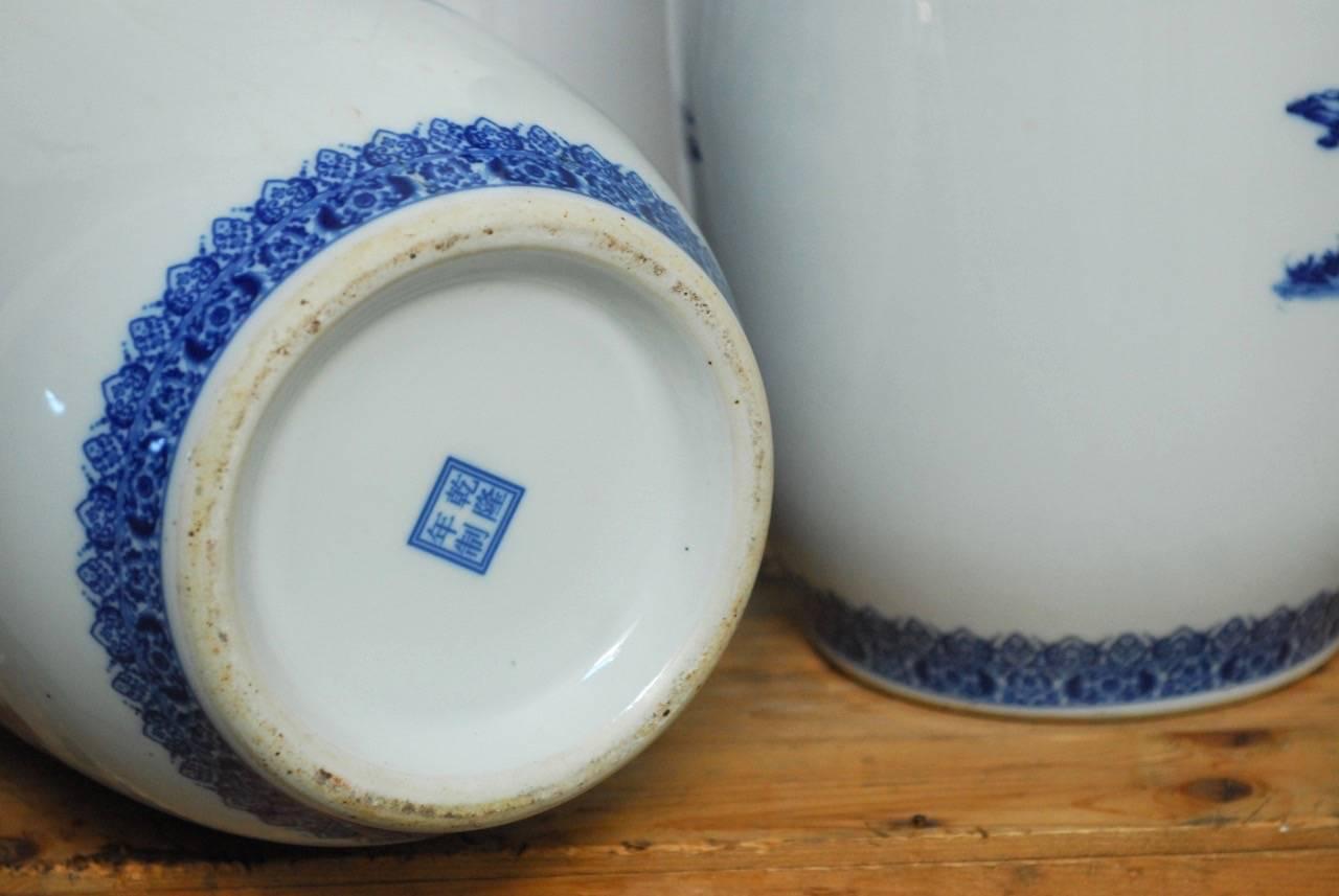 Pair of Large Chinese Export Blue and White Porcelain Vases 6