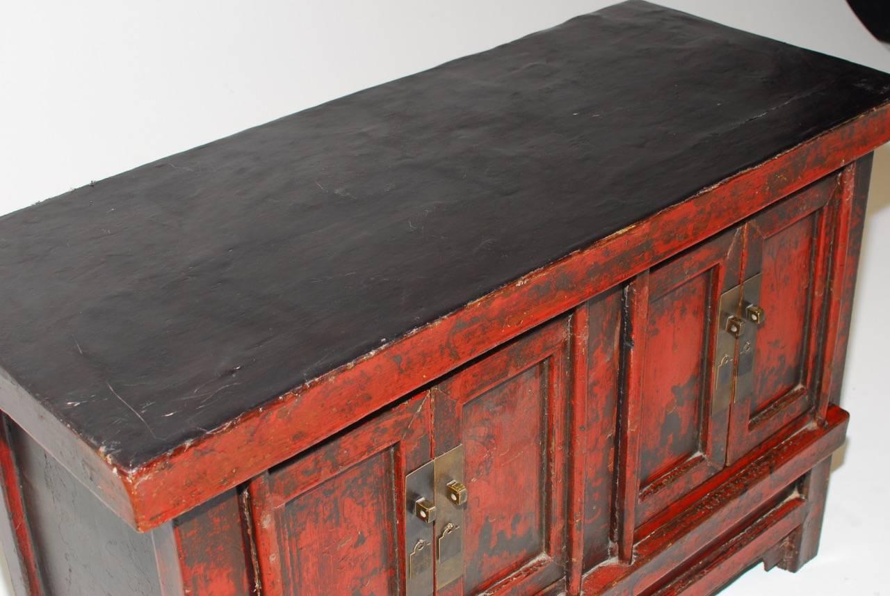 Lacquered 19th Century Chinese Red Lacquer Provincial Coffer