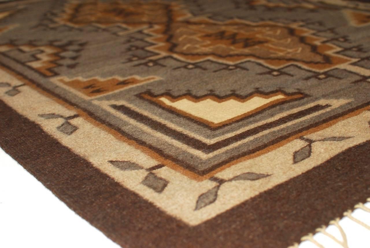 Wool Vintage Navajo Geometric Flatweave Carpet For Sale