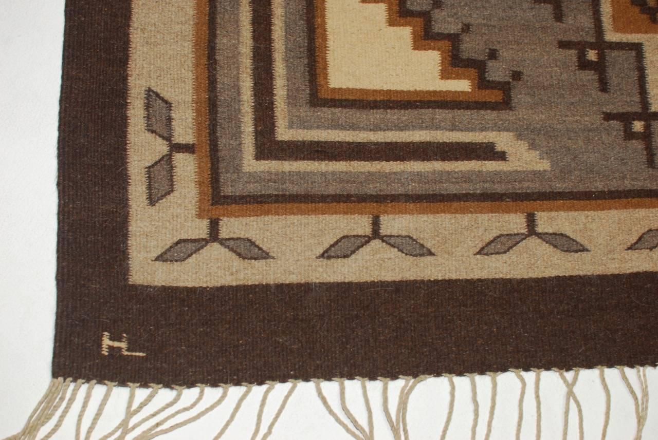 Hand-Crafted Vintage Navajo Geometric Flatweave Carpet For Sale