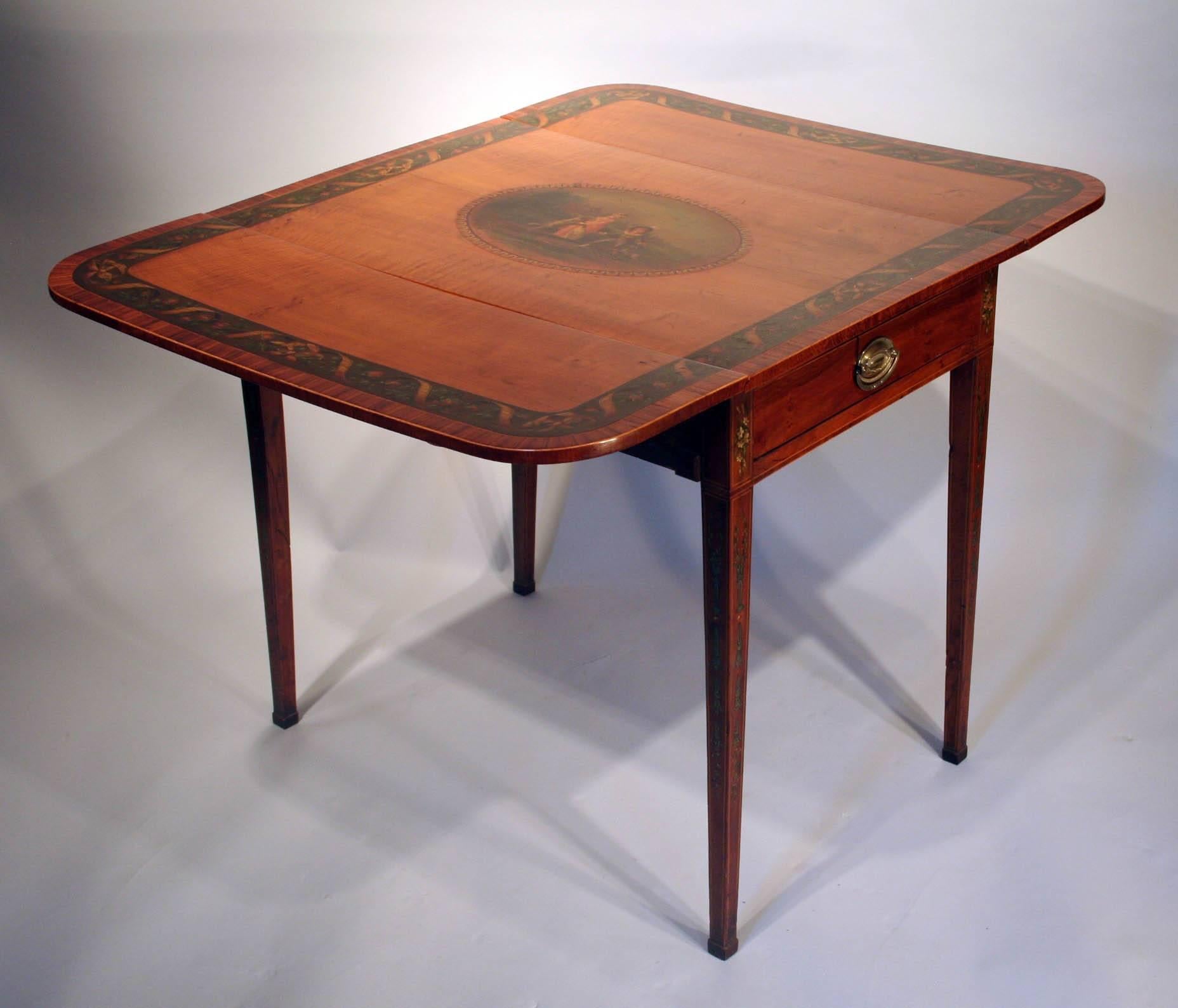 George III Painted Satinwood Pembroke Table, England, circa 1790 In Good Condition For Sale In Alexandria, VA