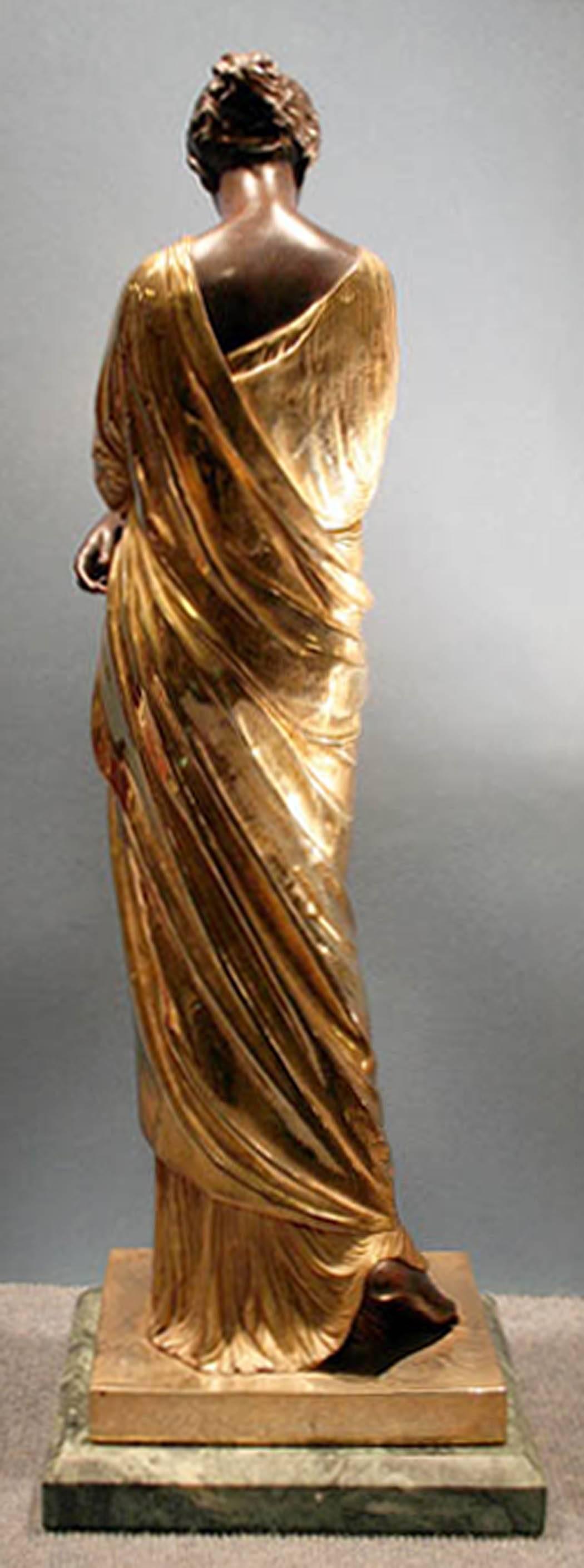 French Gilt Bronze Statue of a Maiden by Auguste Marie Barreau For Sale