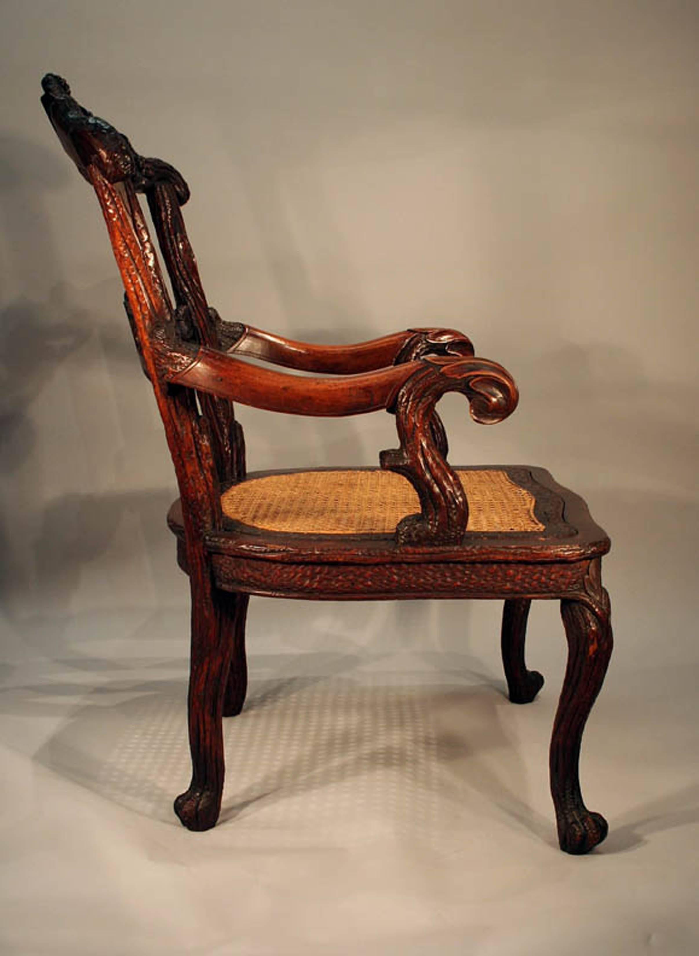Late 19th Century 19th Century Black Forest Carved Wood Armchair, European For Sale