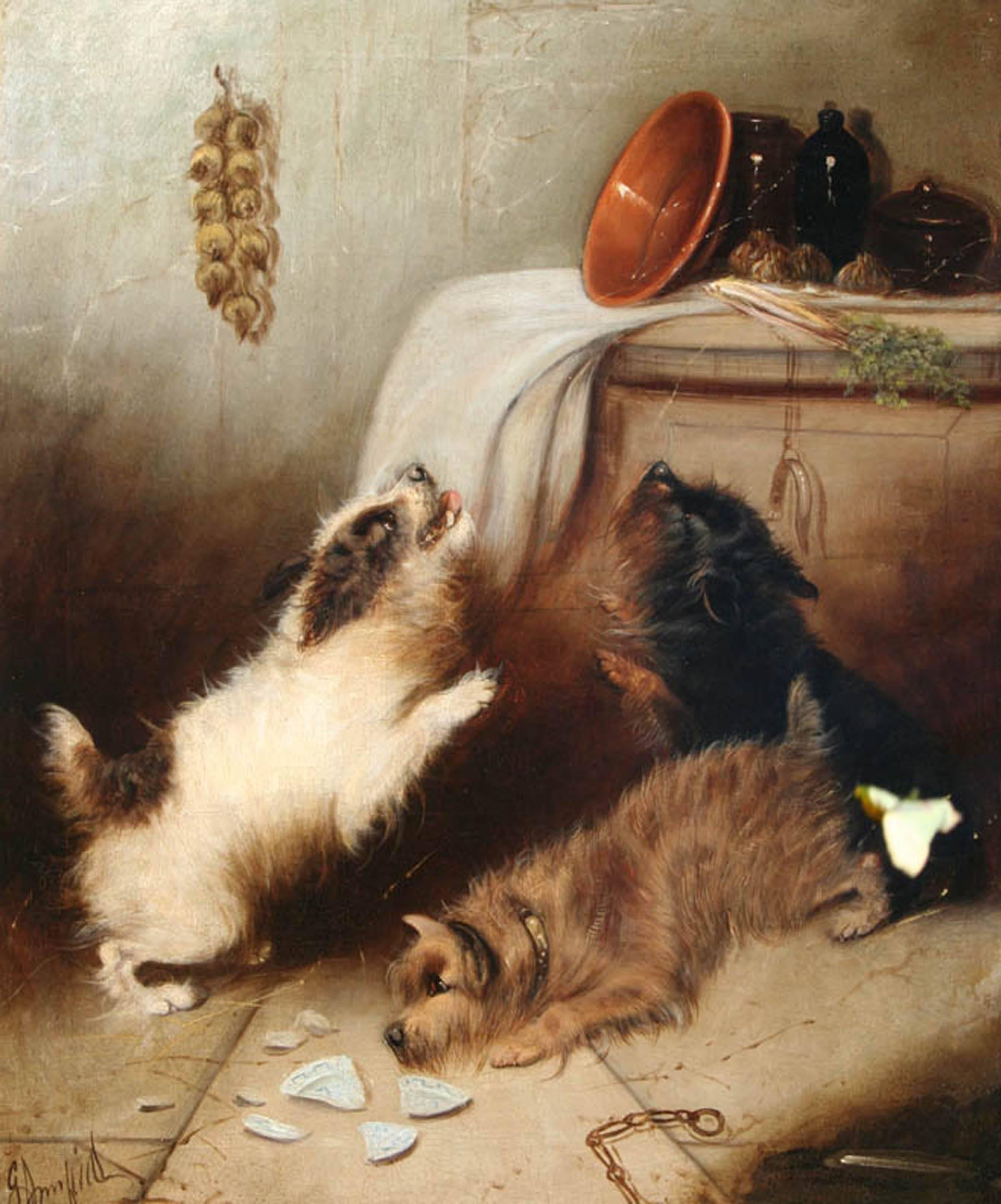 George Armfield (English, 1808-1893).

Mischevious Terriers. 

Oil on canvas, signed. 

Provenance: From the estate of celebrity Clarivoyant Jean Dixon. 

Painting size: 24” x 20”.
Frame size: 31” x 35.5”.

Goerge Armfield, known as