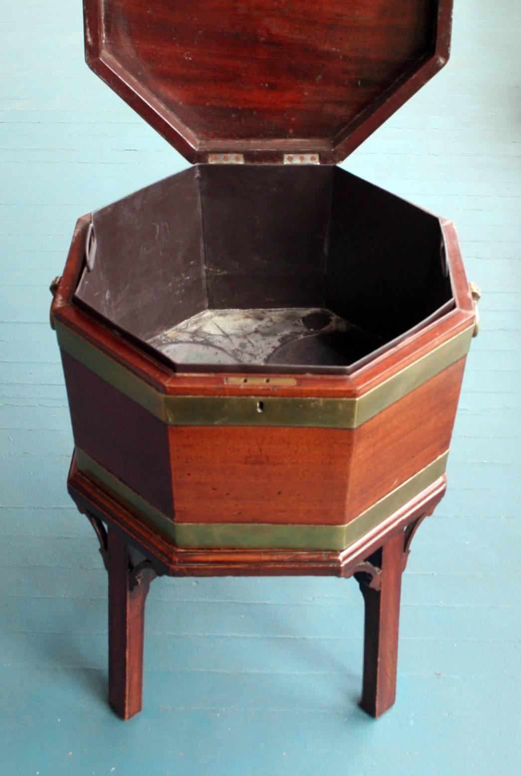 18th Century English Wine Cooler or Cellarette, Mahogany with Brass Banding For Sale 1