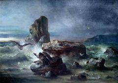 19th Century Painting of Condors on Morro Bay, California, by Theodore Koppen