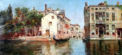 19th Century Oil Painting of Venice Canal by Antonio De Reyna