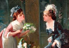 19th Century French Oil Painting of Woman Selling Flowers by L. Souillard