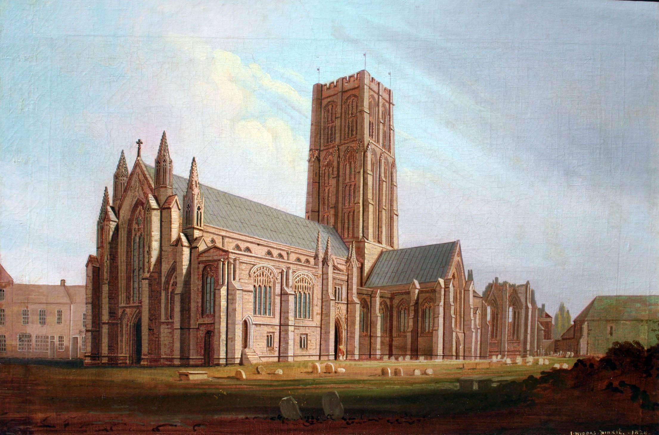 Early 19th Century 19th Century Painting of an English Church by John Widdas For Sale