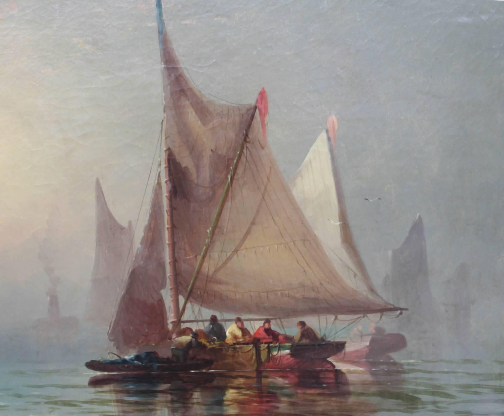 American Oil Painting of Sail Boats by Henry Hobart Nichols In Good Condition For Sale In Alexandria, VA